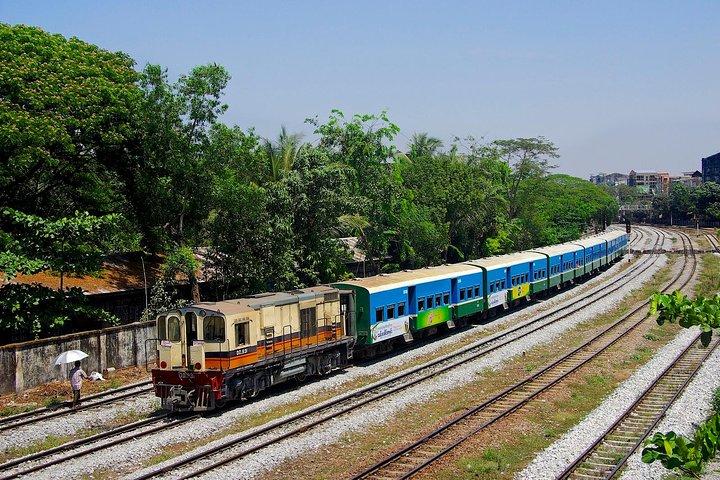 Yangon circular train with National Museum and sunset at Kandawgyi Park