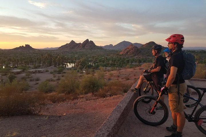  Sonoran Desert Stunning Sunset Private Mountain bike tour. Group