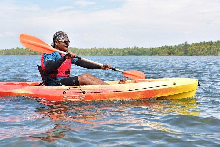 Kayaking to the Black Devil Snail Sandbar Island in Paravur Lake near Varkala