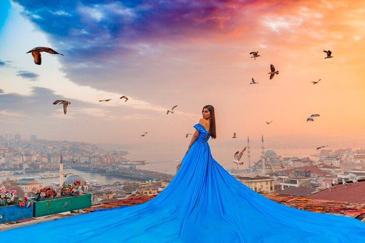 Rooftop Flying Dress Photo Shoot in Istanbul