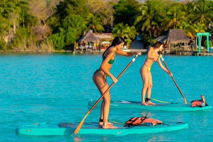Paddleboard sunrise tour in the seven colors lagoon of Bacalar 