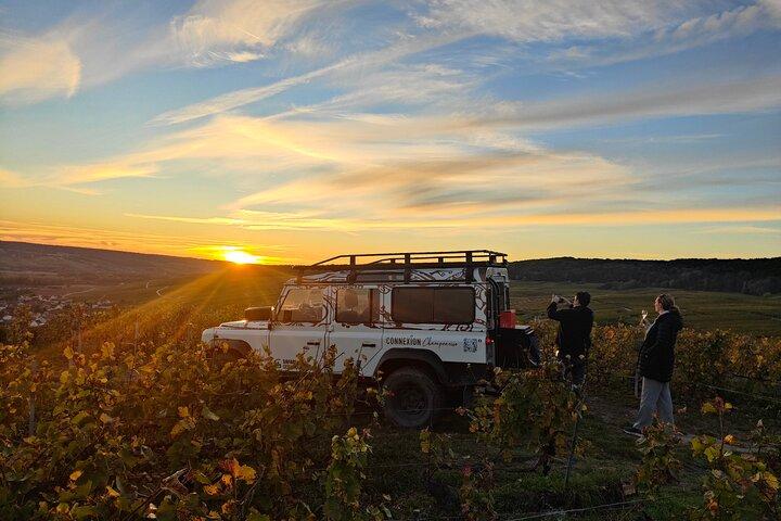 Champagne tasting at sunset in the Vineyard