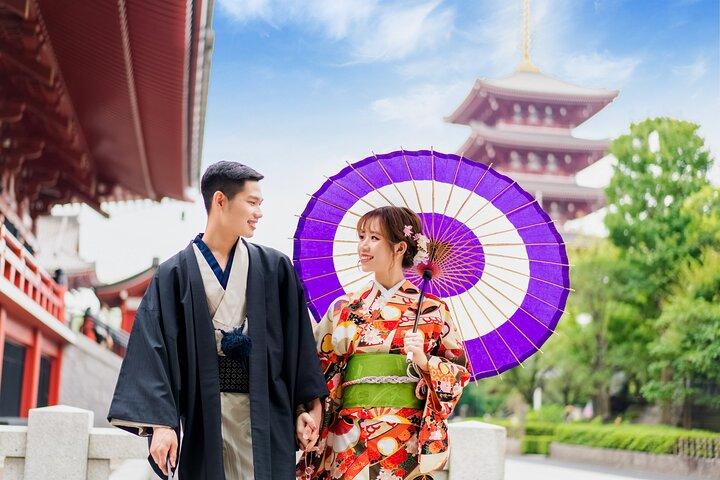 Special price couple (2 people) kimono commemorative photo shoot in Asakusa, Tokyo HANAYAKA kimono & yukata rental offer